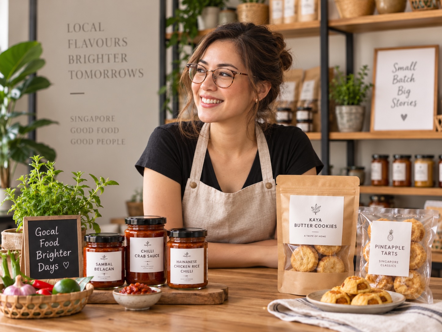 A Singapore food founder with her range of sauces and bakes